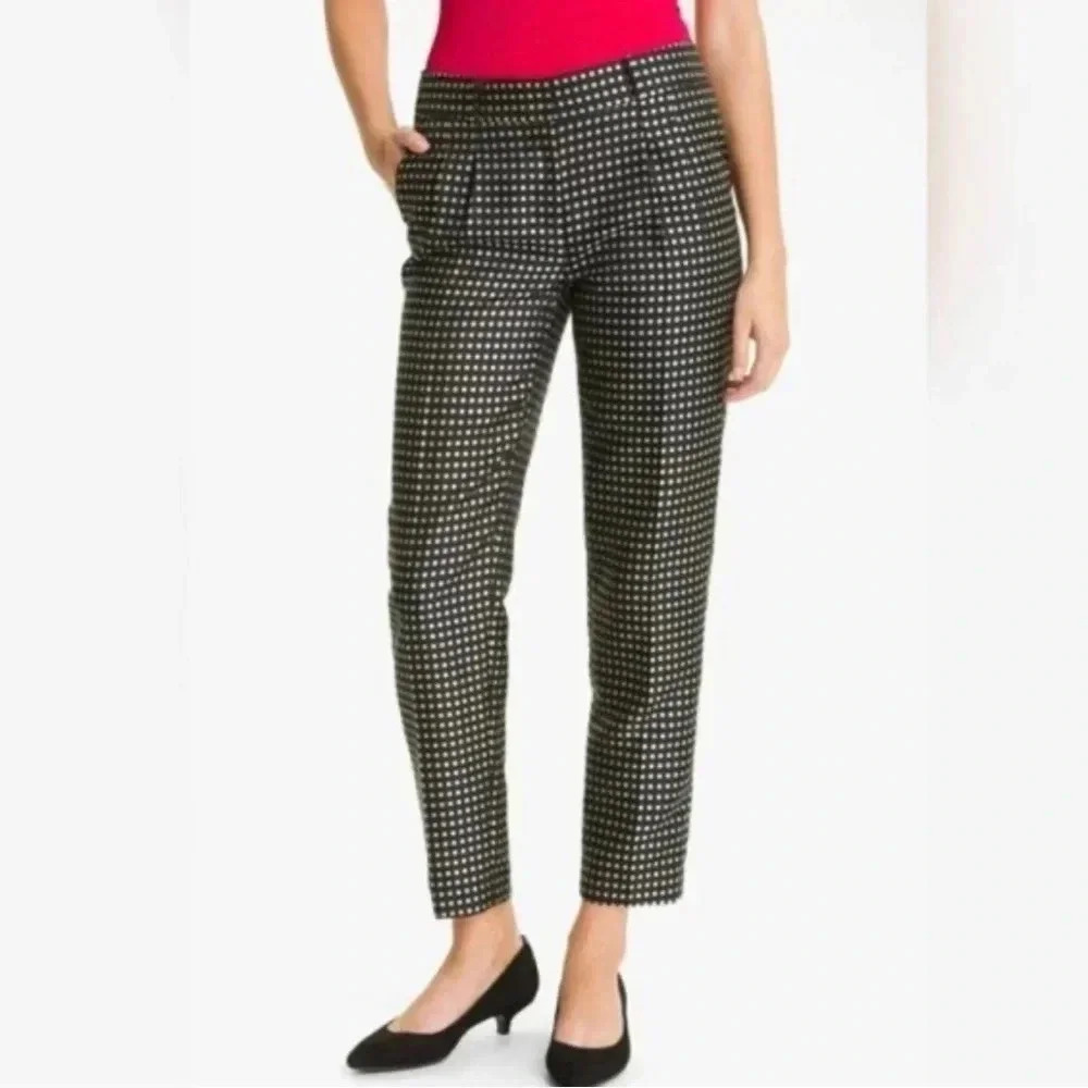 KATE SPADE NY Avery Crop Dress Career Trouser Pants Black Polka Dot Womens 4 NEW